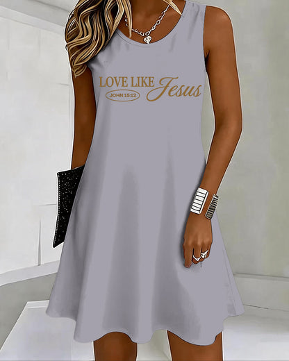 LOVE LIKE JESUS Scripture Print U-Neck Sleeveless Vacation Short Vest Dress
