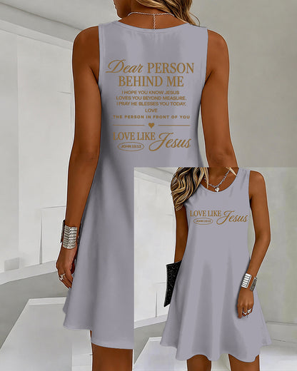 LOVE LIKE JESUS Scripture Print U-Neck Sleeveless Vacation Short Vest Dress