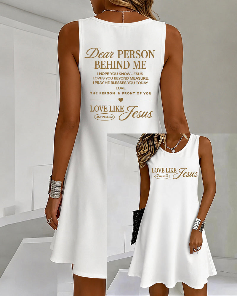 LOVE LIKE JESUS Scripture Print U-Neck Sleeveless Vacation Short Vest Dress