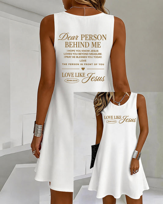 LOVE LIKE JESUS Scripture Print U-Neck Sleeveless Vacation Short Vest Dress