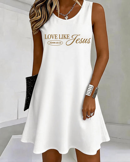 LOVE LIKE JESUS Scripture Print U-Neck Sleeveless Vacation Short Vest Dress