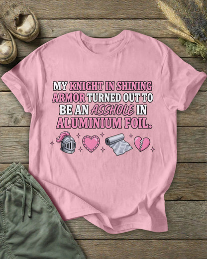 Spitting Out When Someone Is Not Good Tin Paper Knight Funny Illustration Printed T-shirt