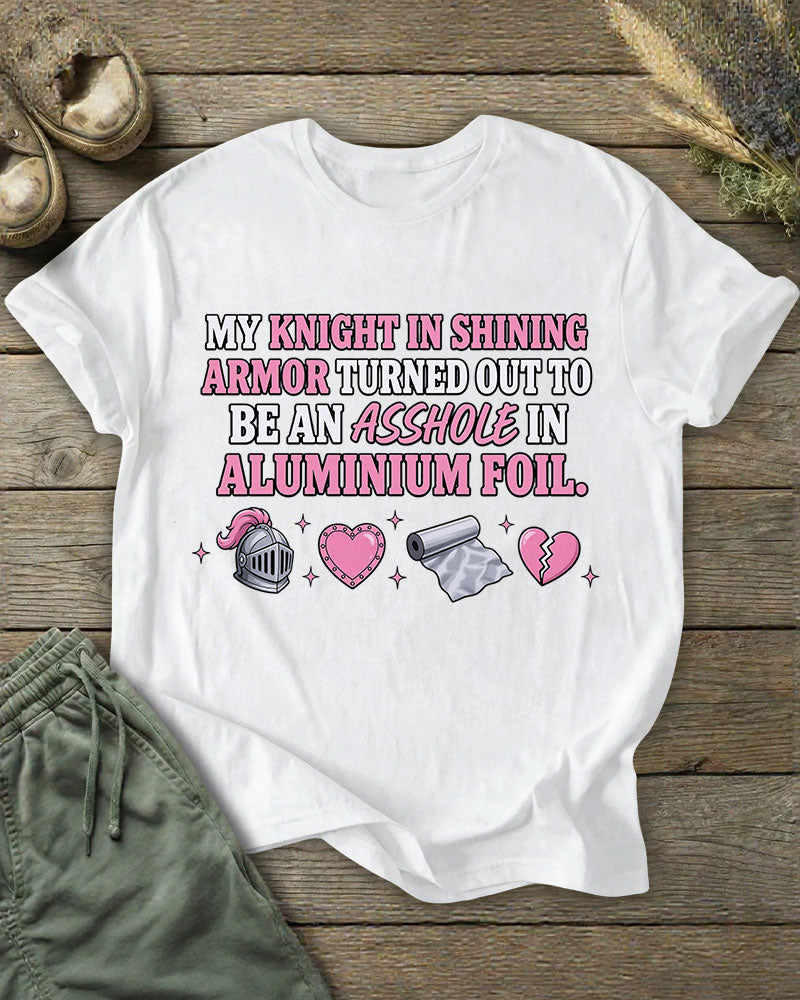 Spitting Out When Someone Is Not Good Tin Paper Knight Funny Illustration Printed T-shirt