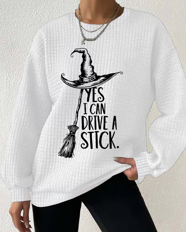 Women's Yes I Can Drive A Stick Waffle Round Neck Checkered Sweatshirt