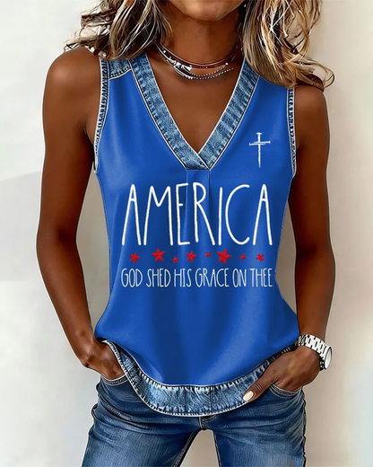 GOD SHED HIS GRACE ON THEE Print V-Neck Vest