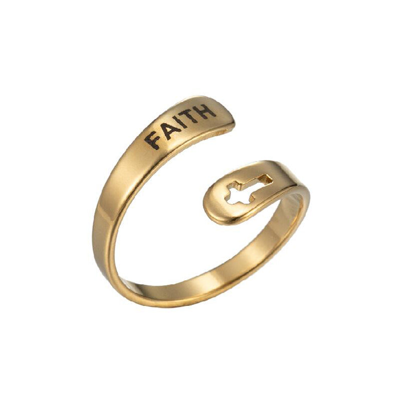 Cross Double Layer Faith Letter Ring Opening Adjustable