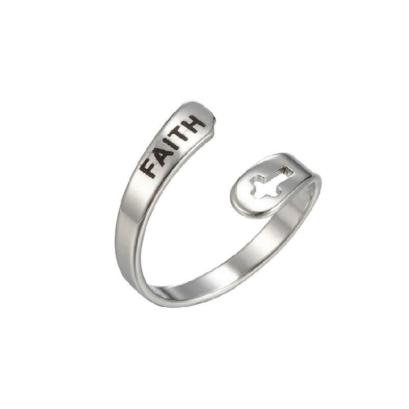 Cross Double Layer Faith Letter Ring Opening Adjustable