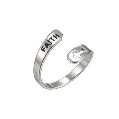 Cross Double Layer Faith Letter Ring Opening Adjustable