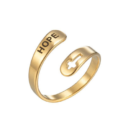 Cross Double Layer Faith Letter Ring Opening Adjustable