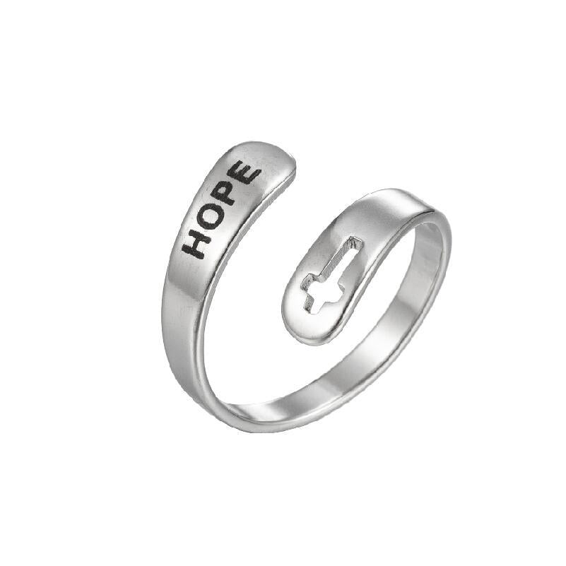 Cross Double Layer Faith Letter Ring Opening Adjustable