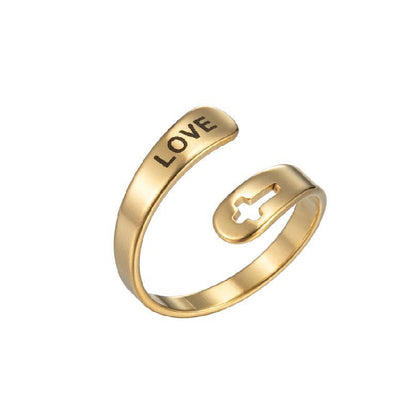Cross Double Layer Faith Letter Ring Opening Adjustable