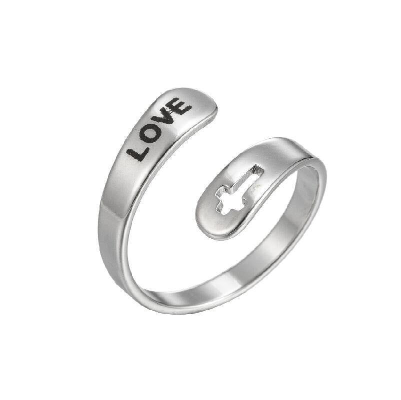 Cross Double Layer Faith Letter Ring Opening Adjustable