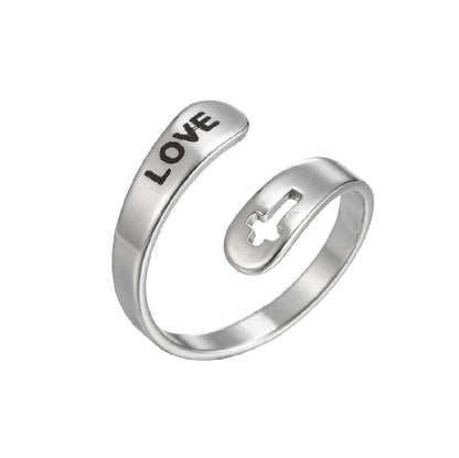 Cross Double Layer Faith Letter Ring Opening Adjustable