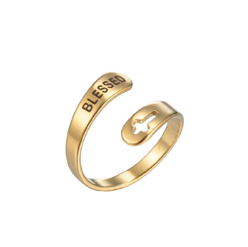 Cross Double Layer Faith Letter Ring Opening Adjustable