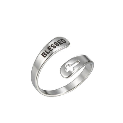 Cross Double Layer Faith Letter Ring Opening Adjustable