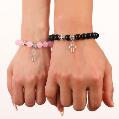 Hollow Cross Beaded Couple Bracelet