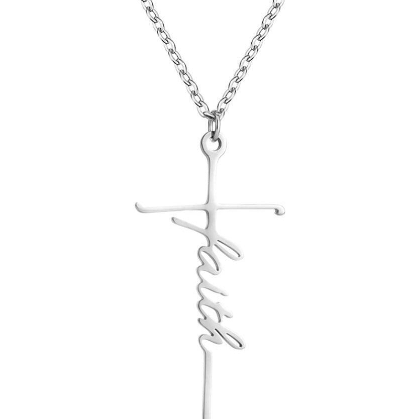 Cross High Sense Faith English Letter Bone Chain Necklace
