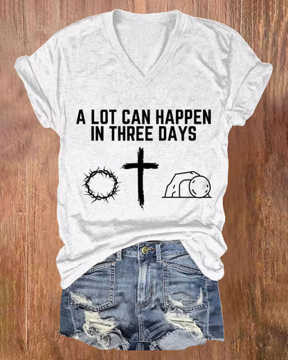 Briar Cross Tomb-Print V-Neck Short-Sleeve Tee