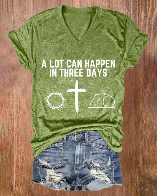Briar Cross Tomb-Print V-Neck Short-Sleeve Tee
