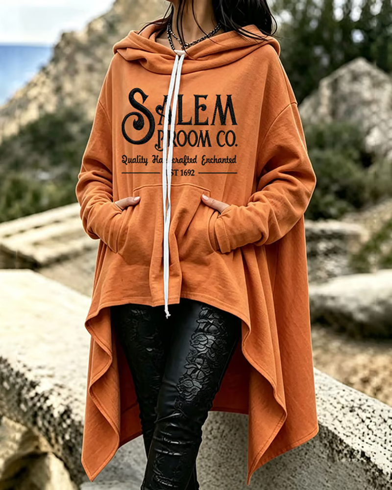 Women's Halloween Printed Loose Irregular Hoodie