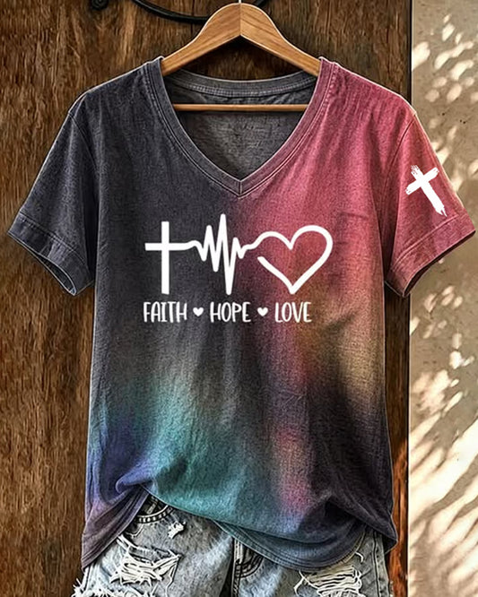 Women's Faith Hope Love Print Casual T-Shirt