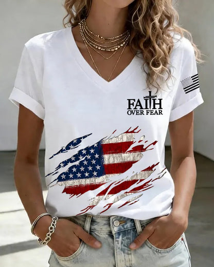 Women's Faith Over Fear Print Casual T-Shirt