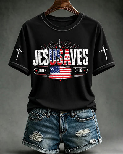 Women's Jesus Saves America Printing T-Shirts