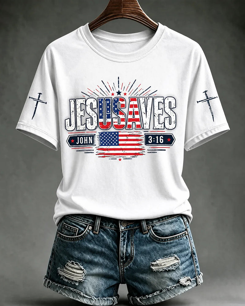 Women's Jesus Saves America Printing T-Shirts