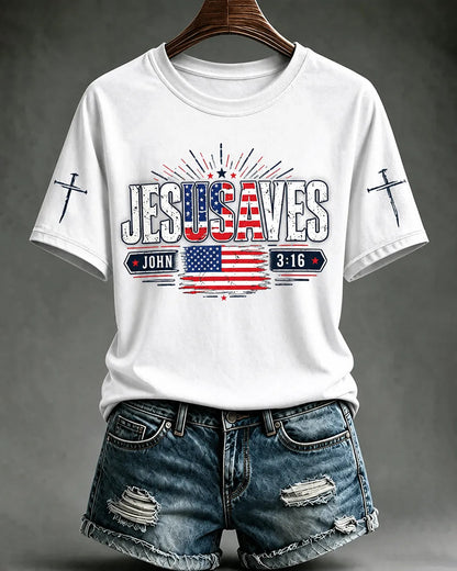 Women's Jesus Saves America Printing T-Shirts