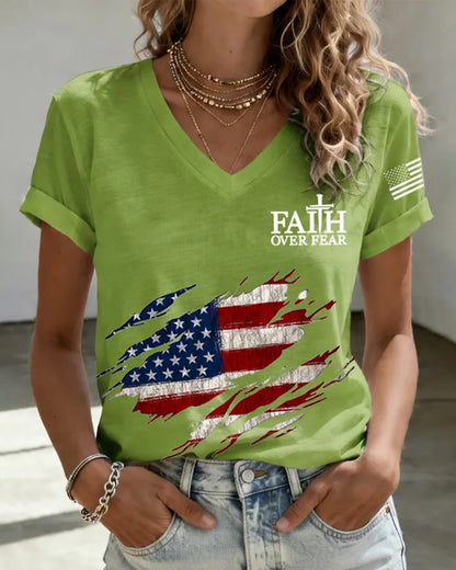 Women's Faith Over Fear Print Casual T-Shirt