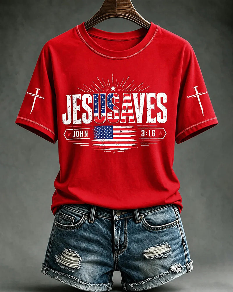 Women's Jesus Saves America Printing T-Shirts