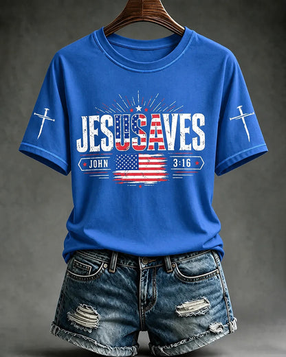 Women's Jesus Saves America Printing T-Shirts