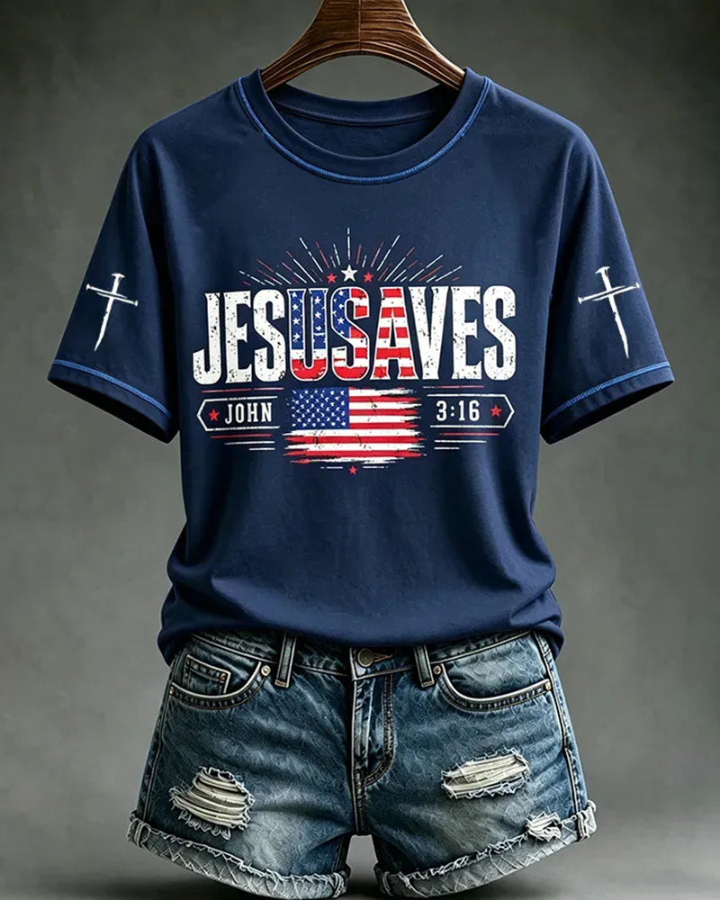 Women's Jesus Saves America Printing T-Shirts