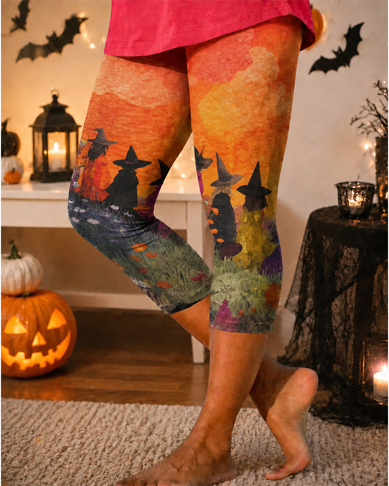 Women's Vintage Oil Painting of a Witch Printed Casual Leggings