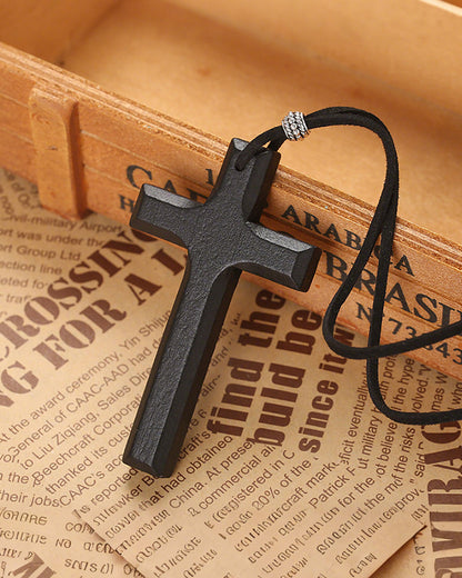 Vintage Handmade Double Layer Alloy Wood Cross Couple Necklace Car Hanging Accessories