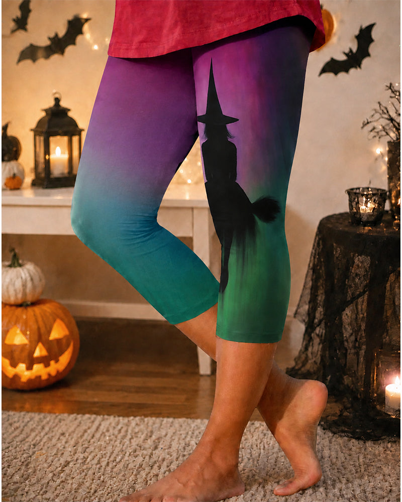 Women's The Gradient Witch Riding a Broomstick Printed Casual Leggings
