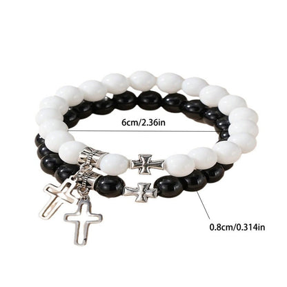 Hollow Cross Beaded Couple Bracelet