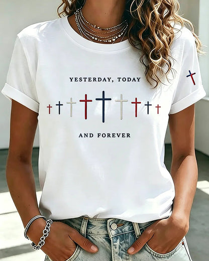 YESTERDAY TODAY AND FOREVER Gradient Cross Cross Print Short Sleeve T-shirt