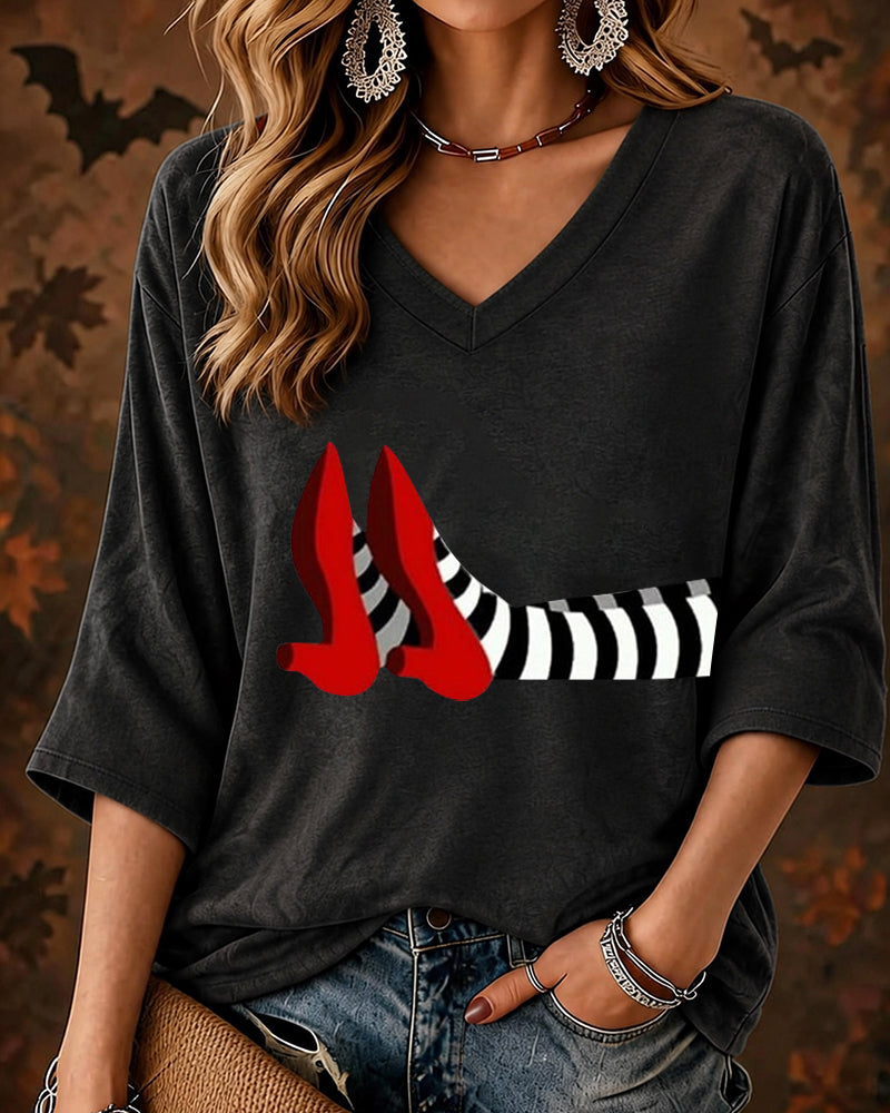 Women’s Halloween-Mid-length Sleeves V-neck T-shirt