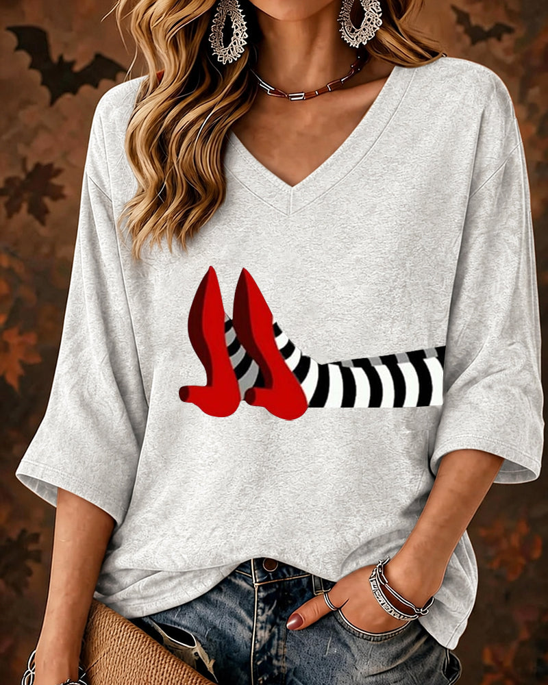 Women’s Halloween-Mid-length Sleeves V-neck T-shirt