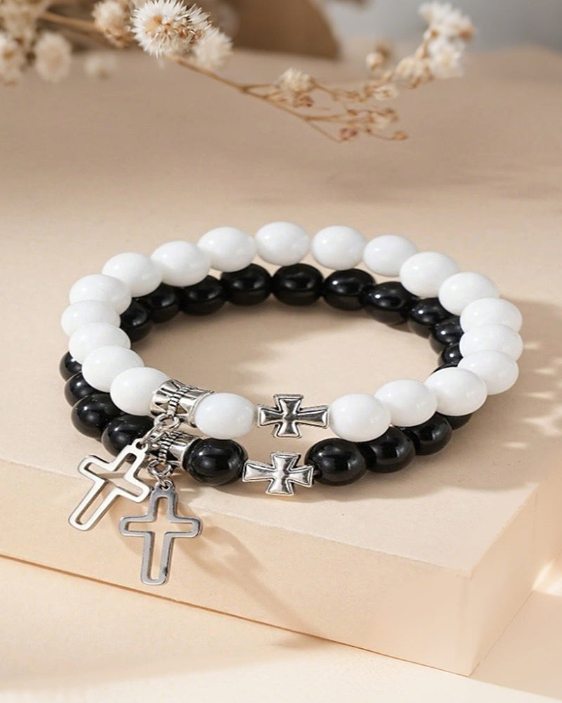 Hollow Cross Beaded Couple Bracelet