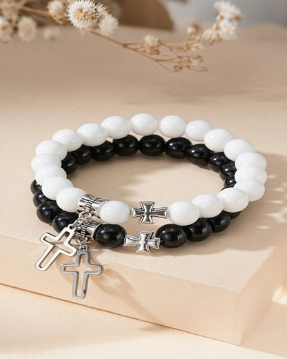 Hollow Cross Beaded Couple Bracelet