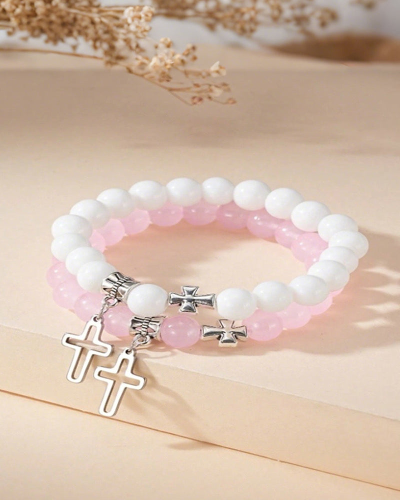Hollow Cross Beaded Couple Bracelet