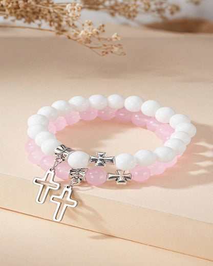 Hollow Cross Beaded Couple Bracelet