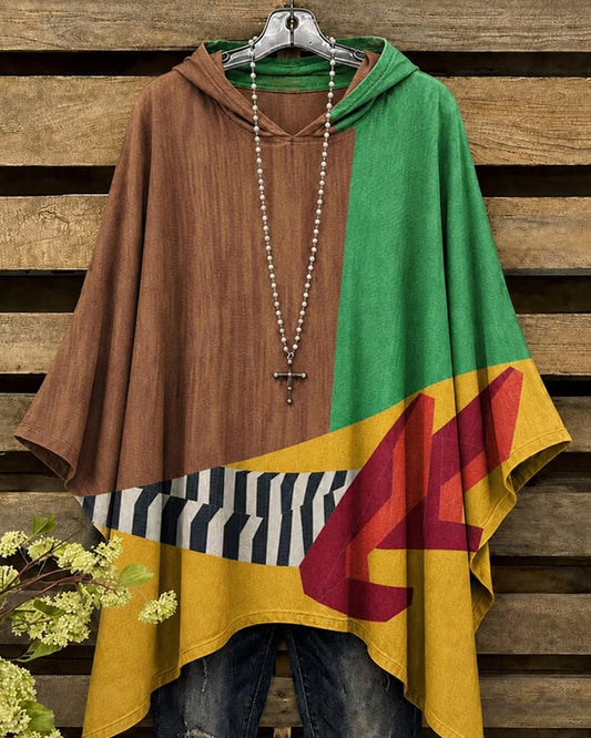 Women's Contrast Geometric Witch Print Hoodie