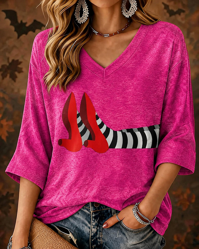 Women’s Halloween-Mid-length Sleeves V-neck T-shirt