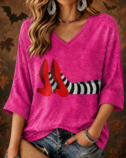 Women’s Halloween-Mid-length Sleeves V-neck T-shirt
