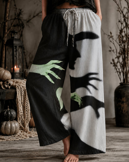 Women's Halloween Ghost Green Hand Silhouette Print Trousers