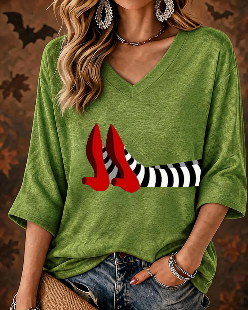 Women’s Halloween-Mid-length Sleeves V-neck T-shirt