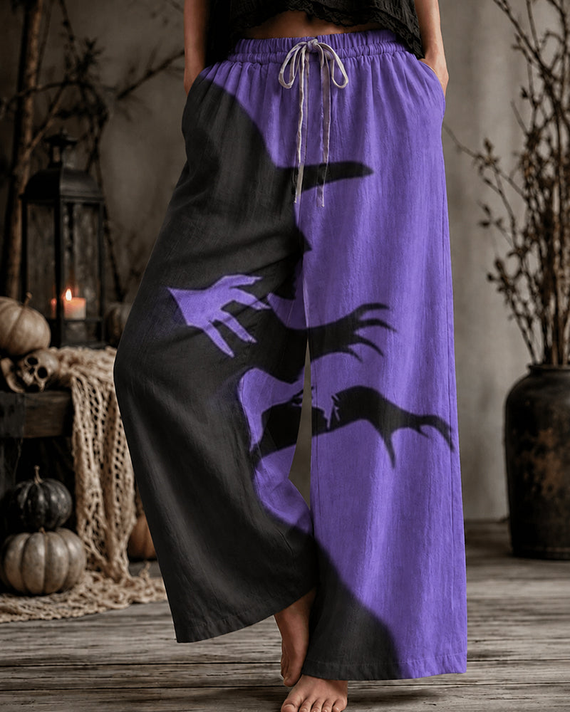 Women's Halloween Ghost Green Hand Silhouette Print Trousers